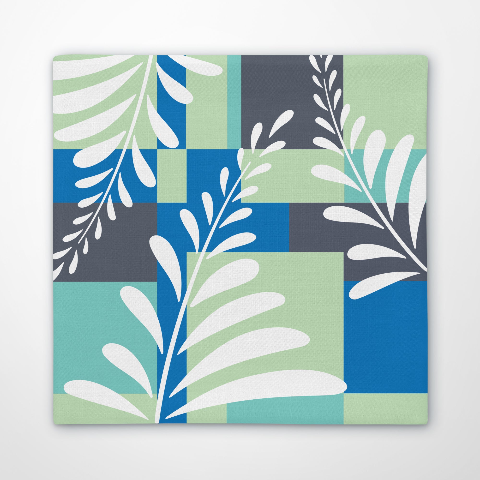 Blue Colorblock Leaf Premium Pillow Case