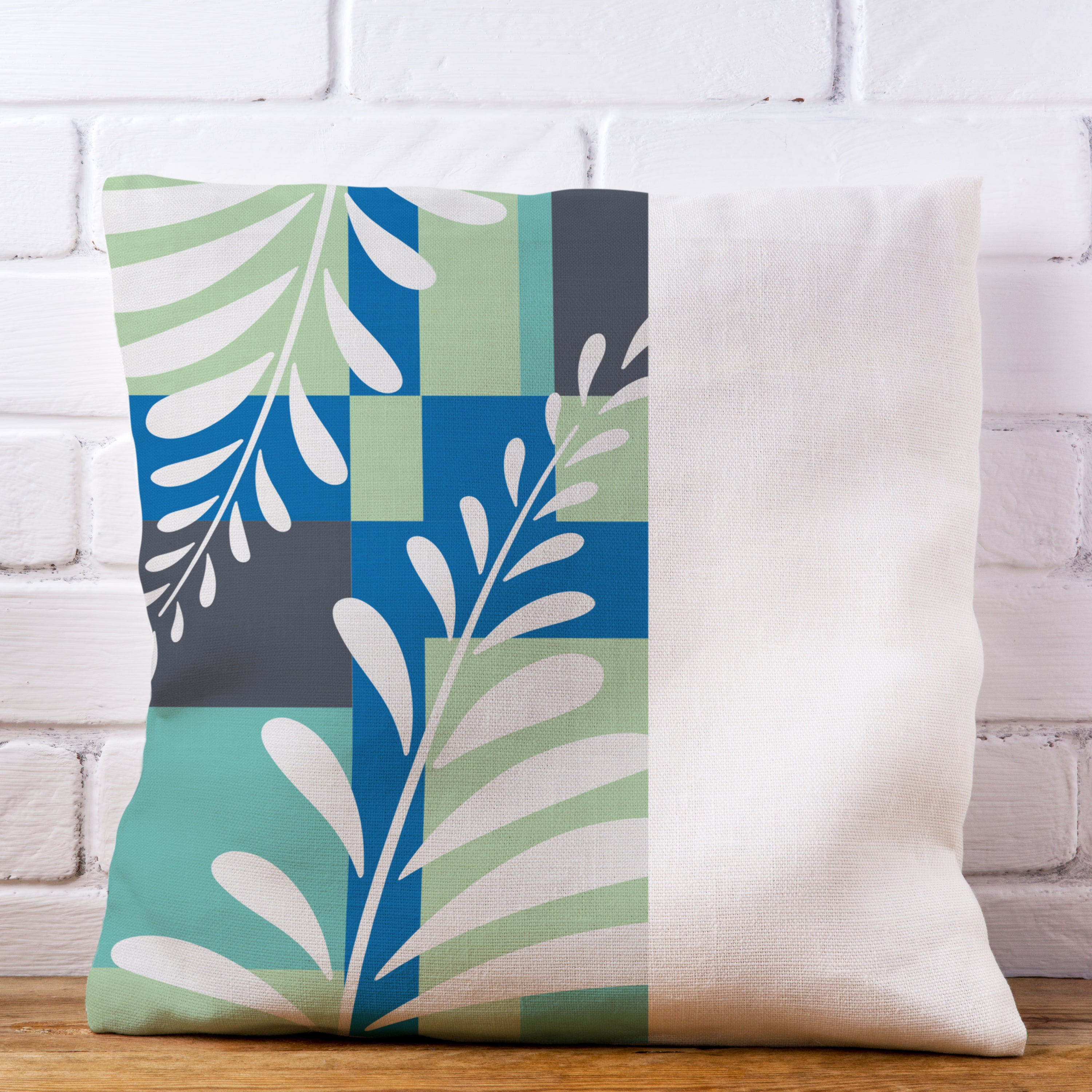 Blue Colorblock Leaf Premium Pillow Case